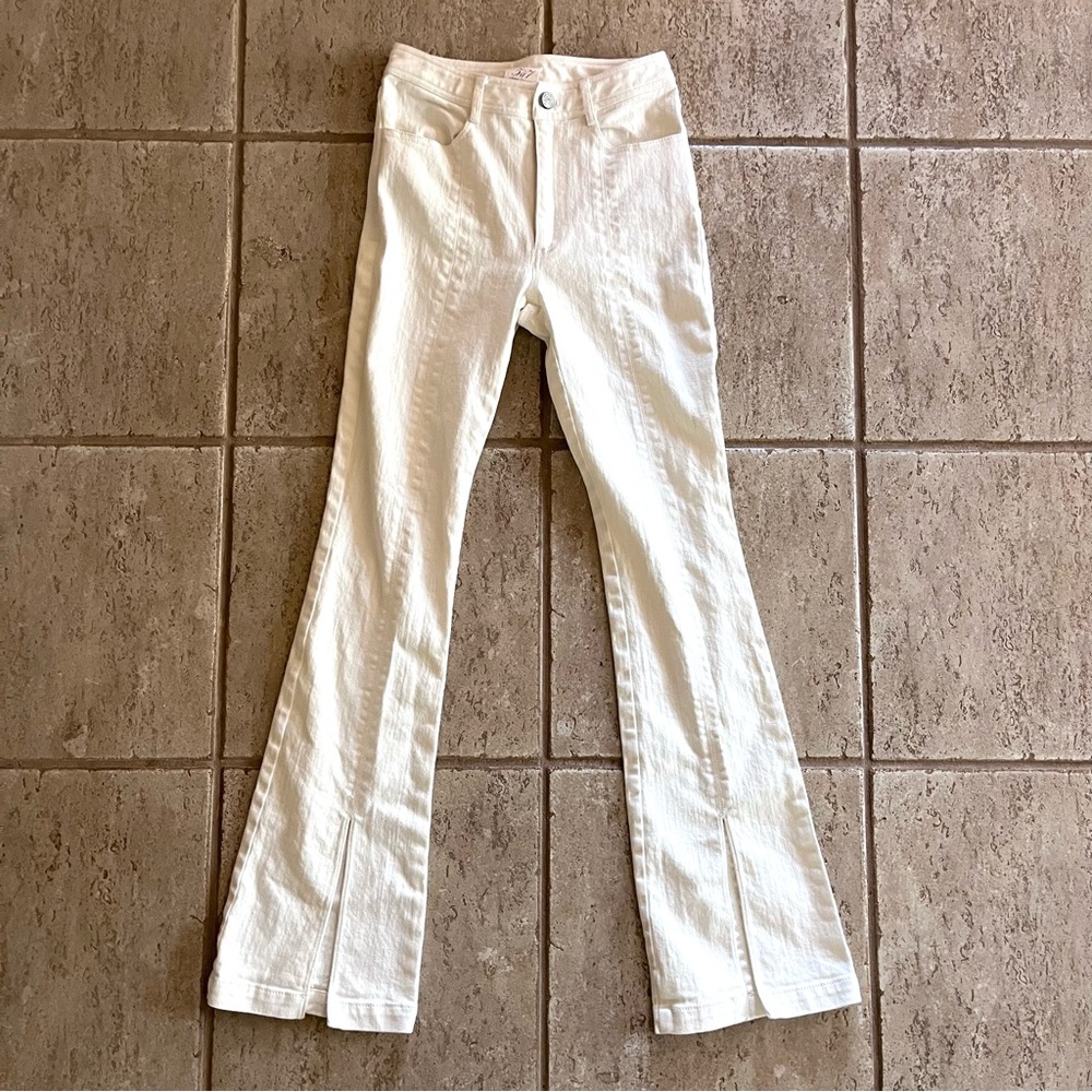 CINQ A SEPT Women 0 Ferna Jeans White Braided Flared Split High Waist‎ Denim